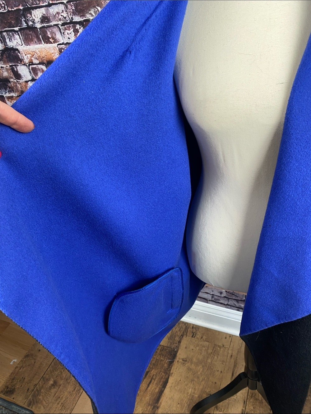 Lafayette 148 New York Wool Angora Blue Black Open Front Cardigan Cape Sz XL - Picture 7 of 10